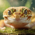 Gecko léopard dans terrarium humide, vue macro matinée