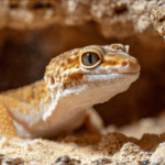 Gecko léopard dans un terrarium désertique bien aménagé