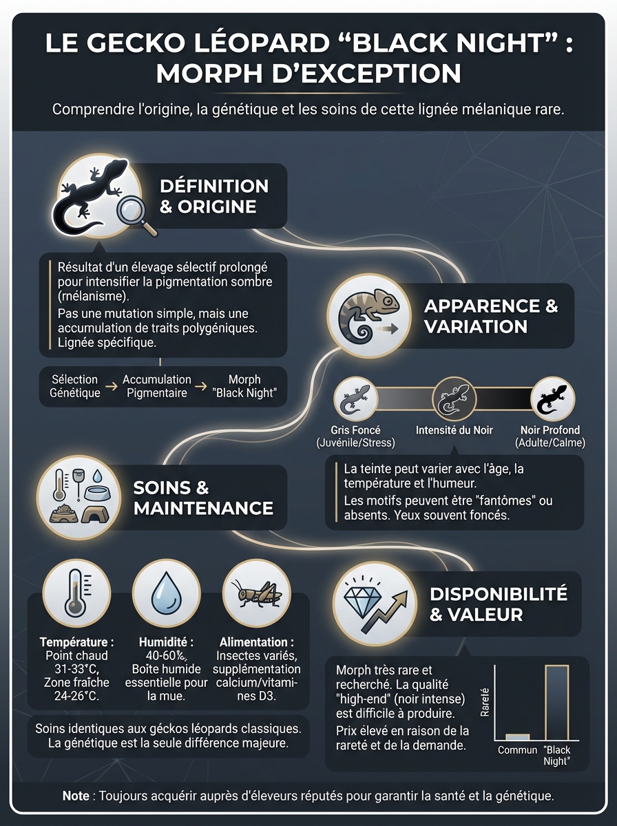Infographie gecko léopard black night