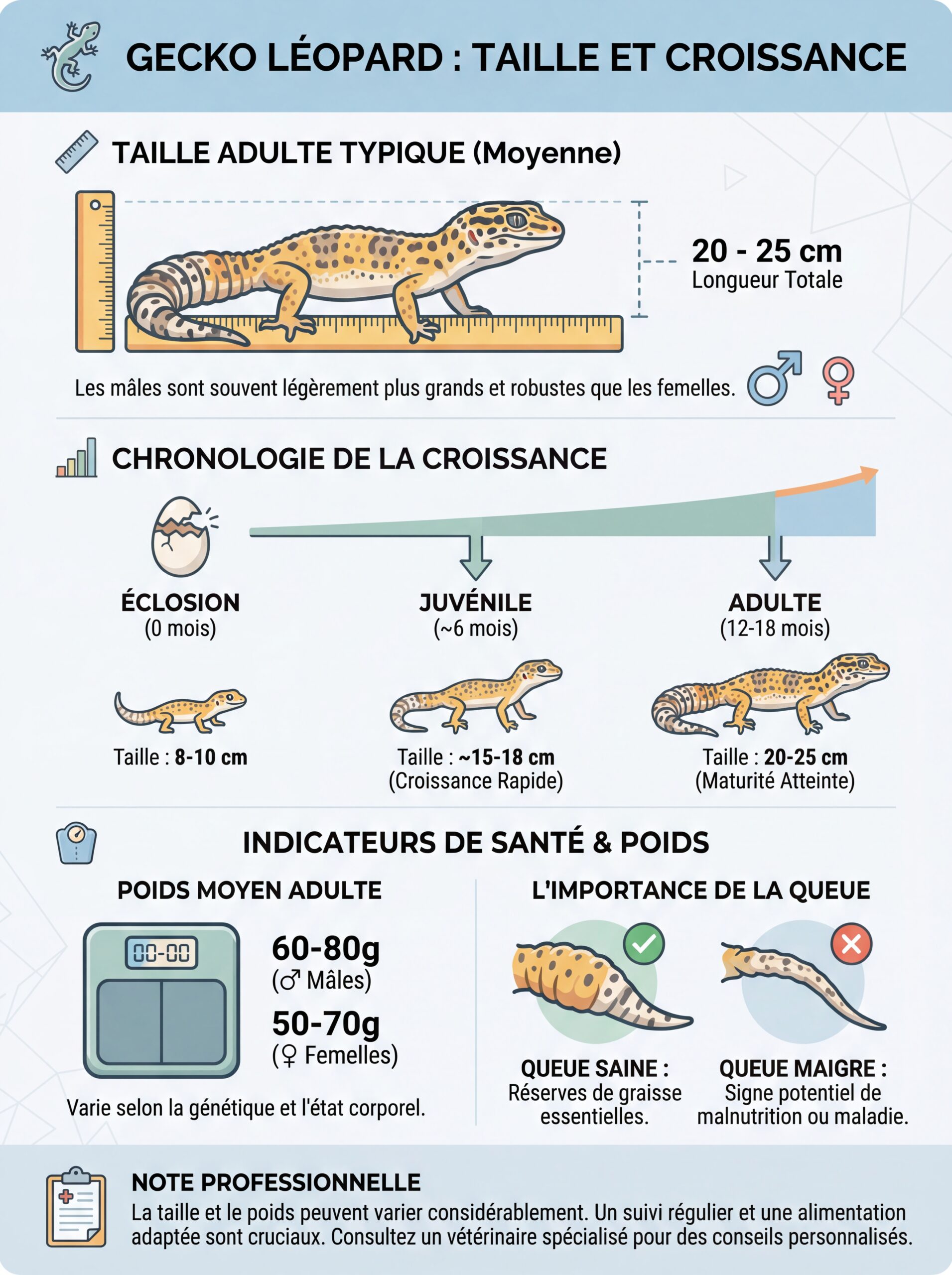 Infographie gecko léopard taille