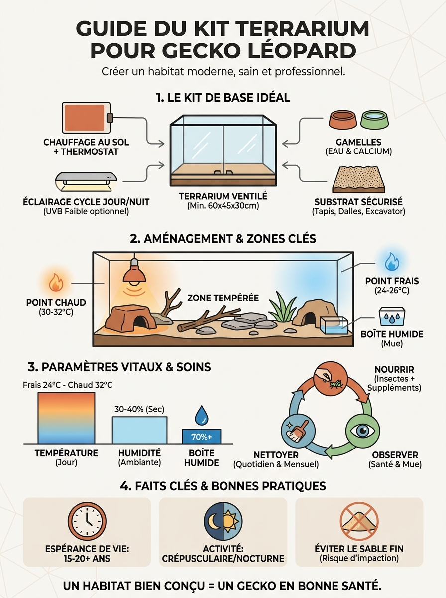 Infographie kit terrarium gecko léopard