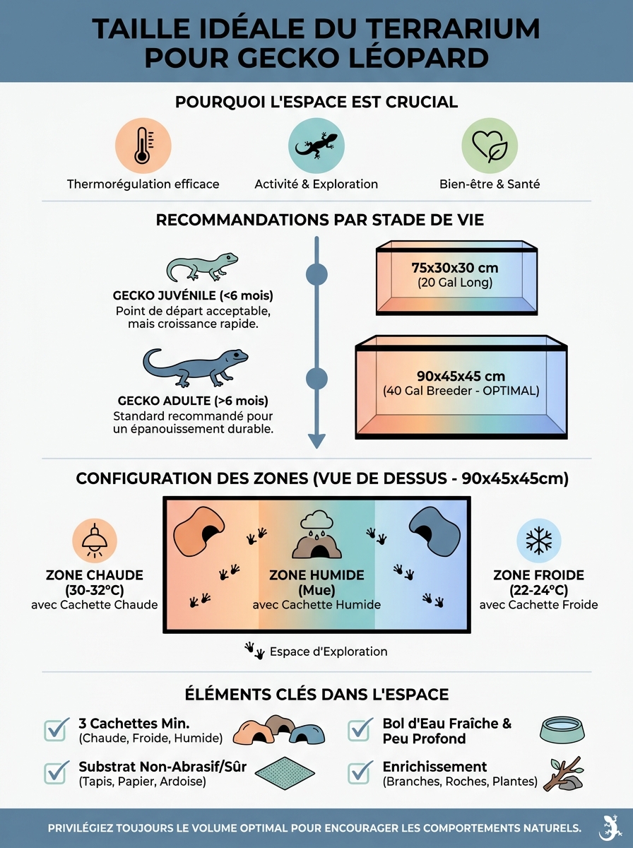 Infographie taille terrarium gecko léopard