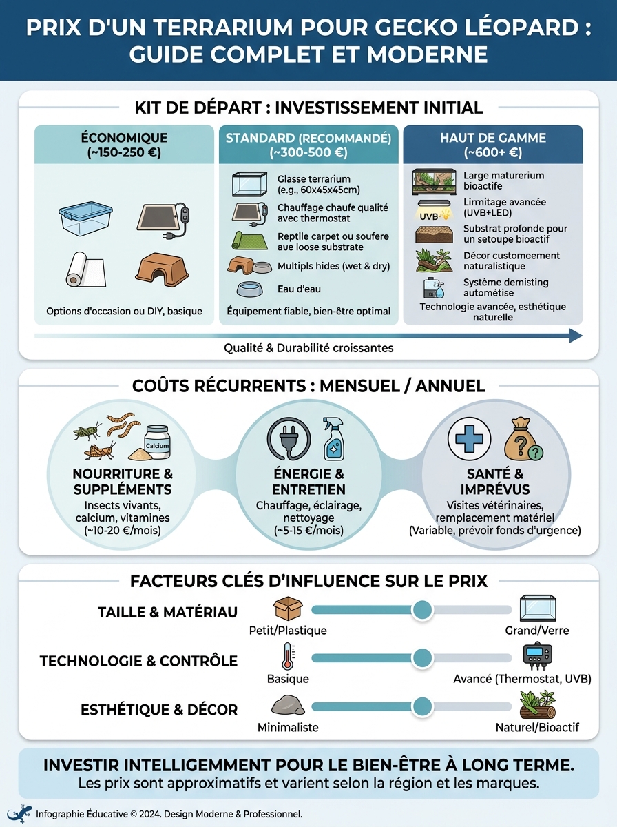 Infographie terrarium gecko léopard prix