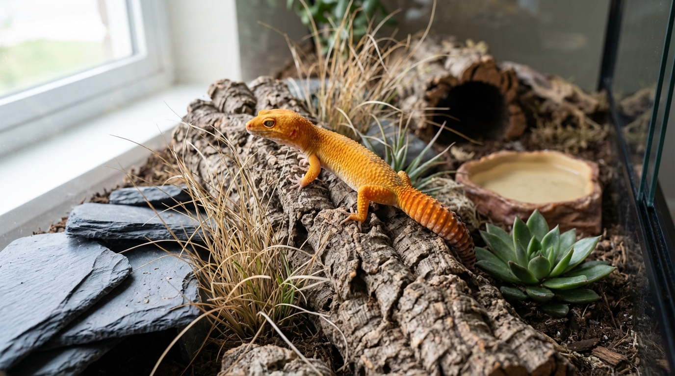 gecko léopard tangerine en situation réelle